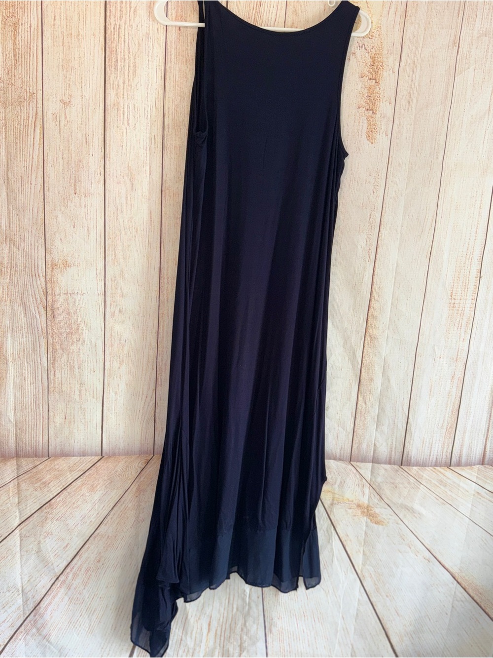 NWTPhilosophy Navy Asymmetrical Sleeveless Maxi Dress, Mesh hemline, stretchy M - Picture 6 of 7
